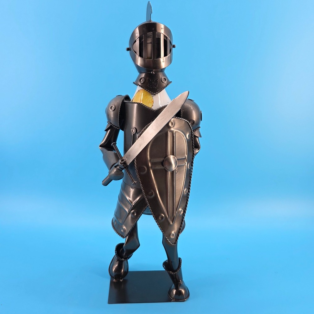 Medieval Knight Metal Wine Bottle Holder Caddy Armor Figurine Bar Decor